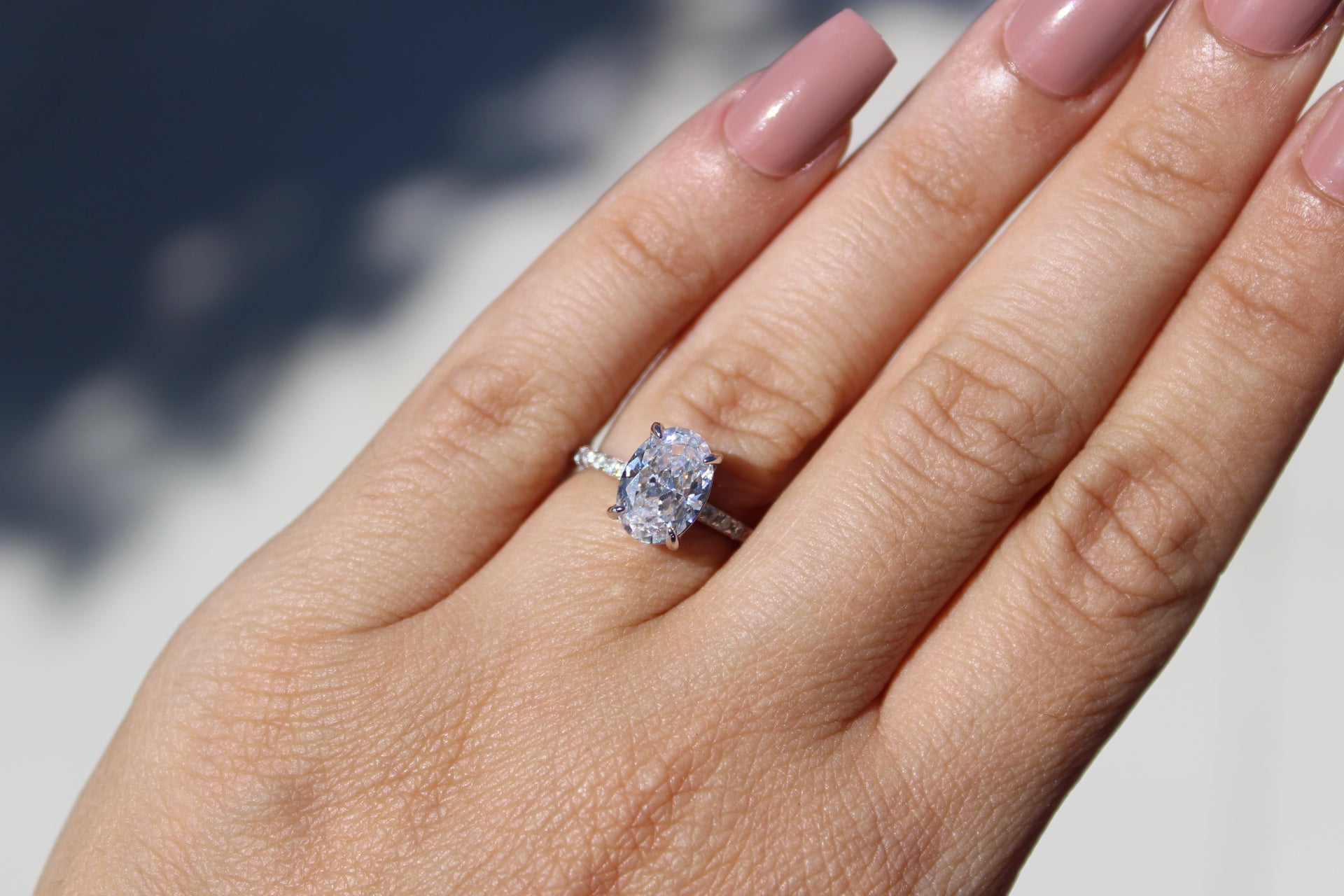 Sterling silver engagement ring with oval cubic zirconia stone