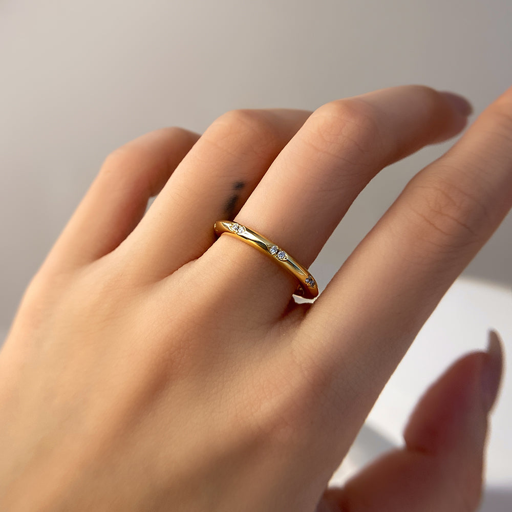 Stackable sterling silver bands designed for everyday wear gold plated